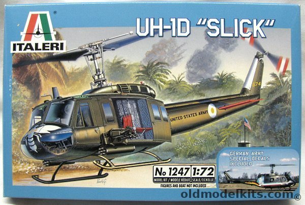 Italeri 1/72 UH-1D 'Slick' Huey Gunship - US Army 'Wasp' Platoon 116th Assault Co. Vietnam 1971 / AB-205 Italian Army 5 Raggruppamento 'Rigel' A.L.E. 1979 / German Army Rescue Service Bukeburg 1992 / Spanish Army BHELMA II 1992 / German Army HFR 6 'Special Colors' May, 1247 plastic model kit